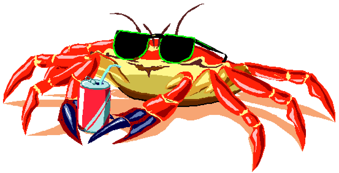 A funny crab with sunglasses and a nice cold cola